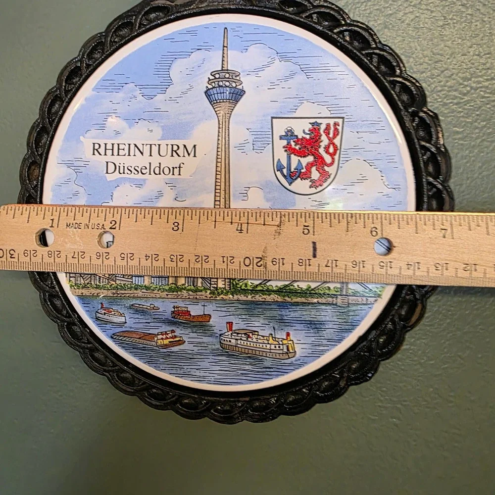 BB Rheinturm Dusseldorf Trivet 10.5in Black Cast Iron Ceramic Tile Germany Decor